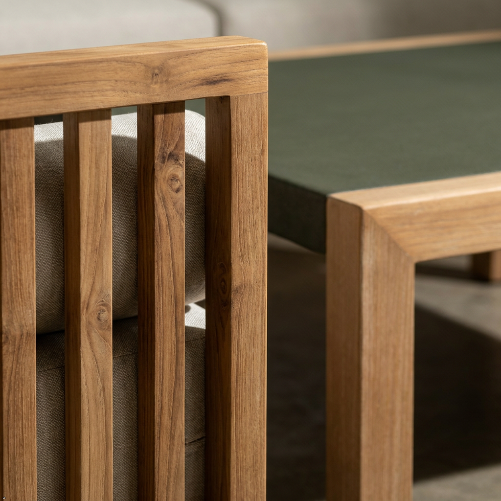 Close-up of wooden furniture with a blurred background