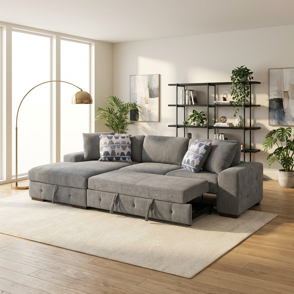 Pull-Out Sleeper Sofa Bed with Storage Chaise