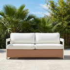Modern Outdoor Sofa — White Aluminum Frame & Rattan Weave Patio Furniture