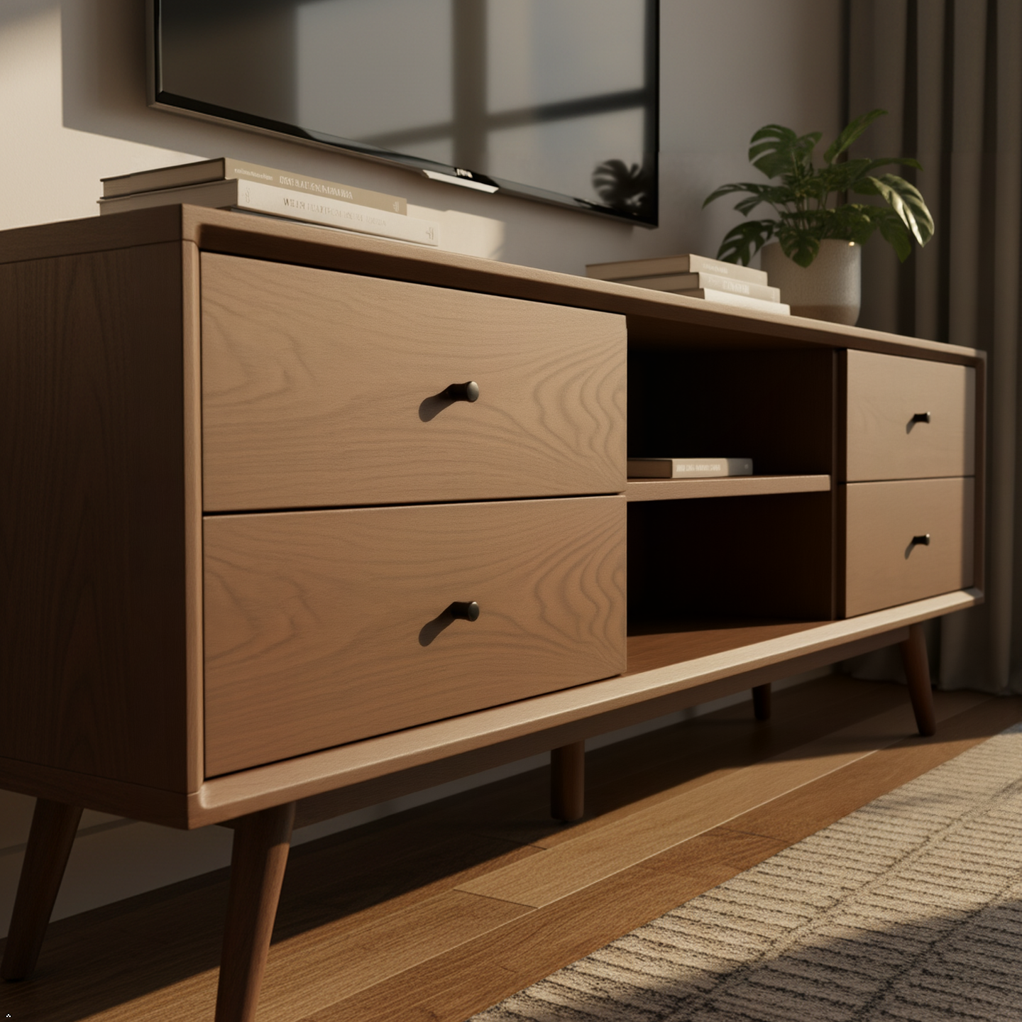 Mid Century 71" TV Stand Solid Wood, Legs Only Assembly