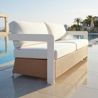Modern Outdoor Sofa — White Aluminum Frame & Rattan Weave Patio Furniture