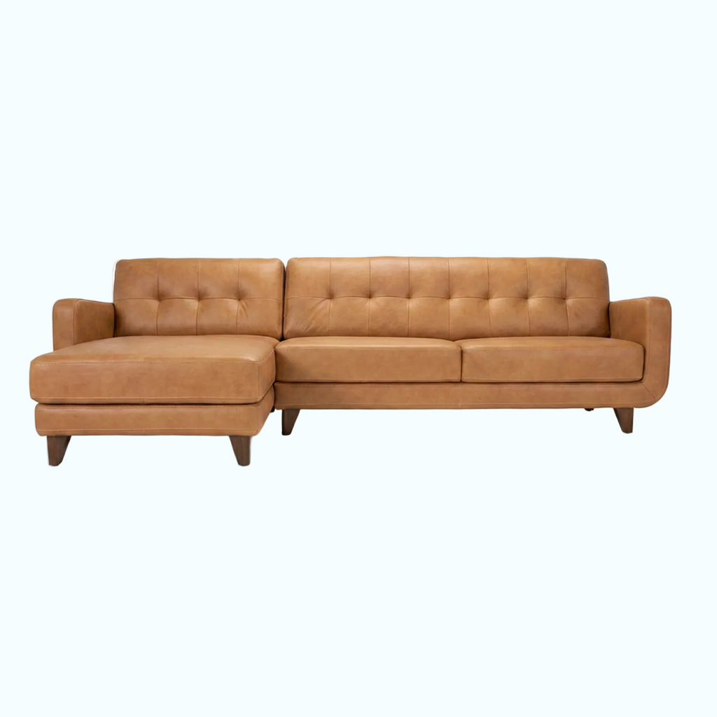 Brown leather sectional sofa on a white background