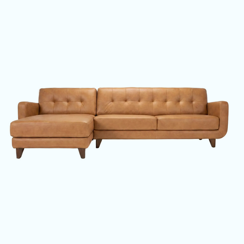 Brown leather sectional sofa on a white background