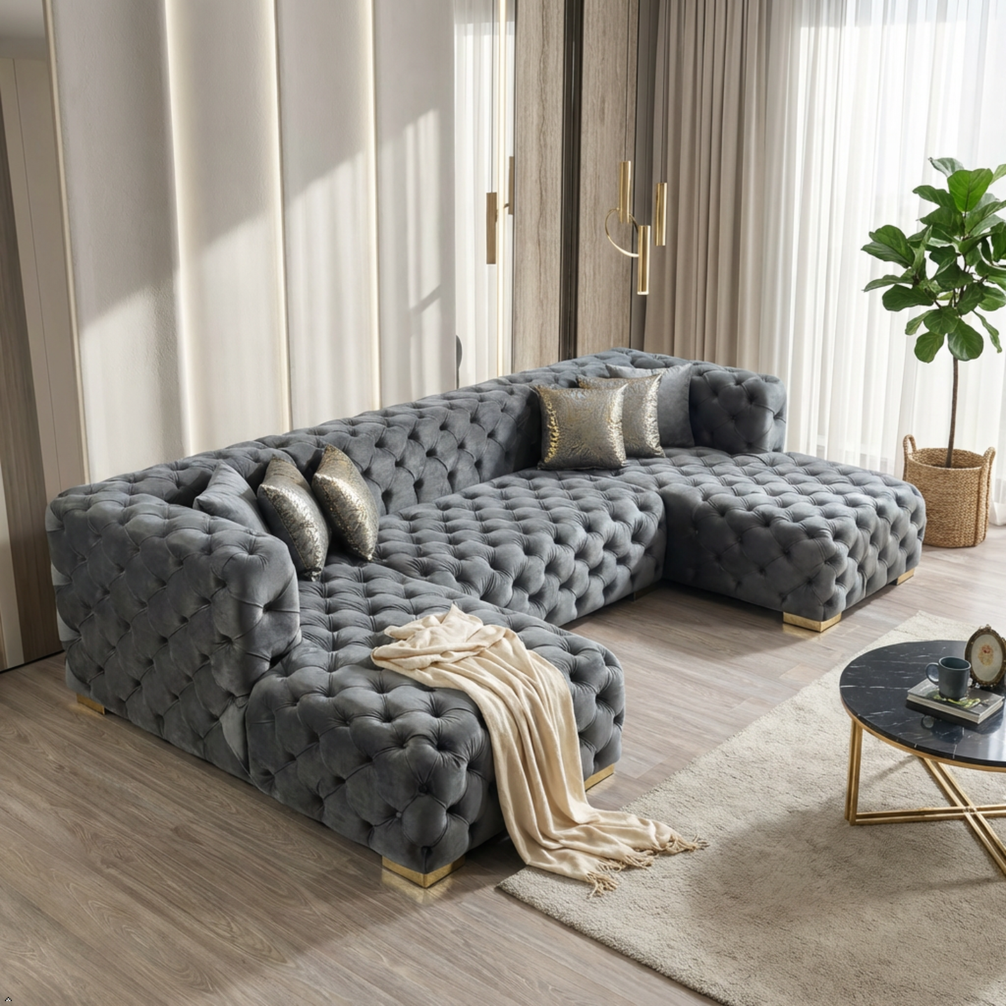 Neva Velvet Double Chaise Sectional