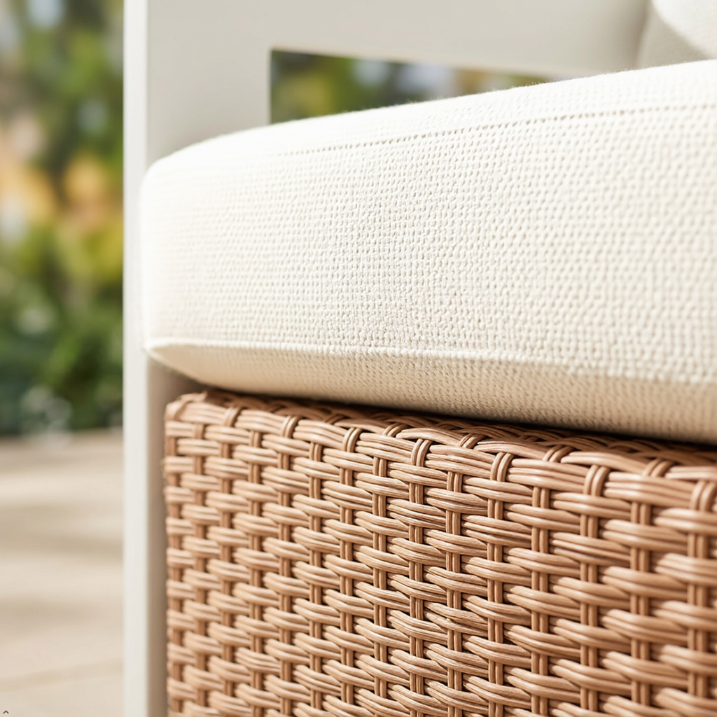 Modern Outdoor Sofa — White Aluminum Frame & Rattan Weave Patio Furniture