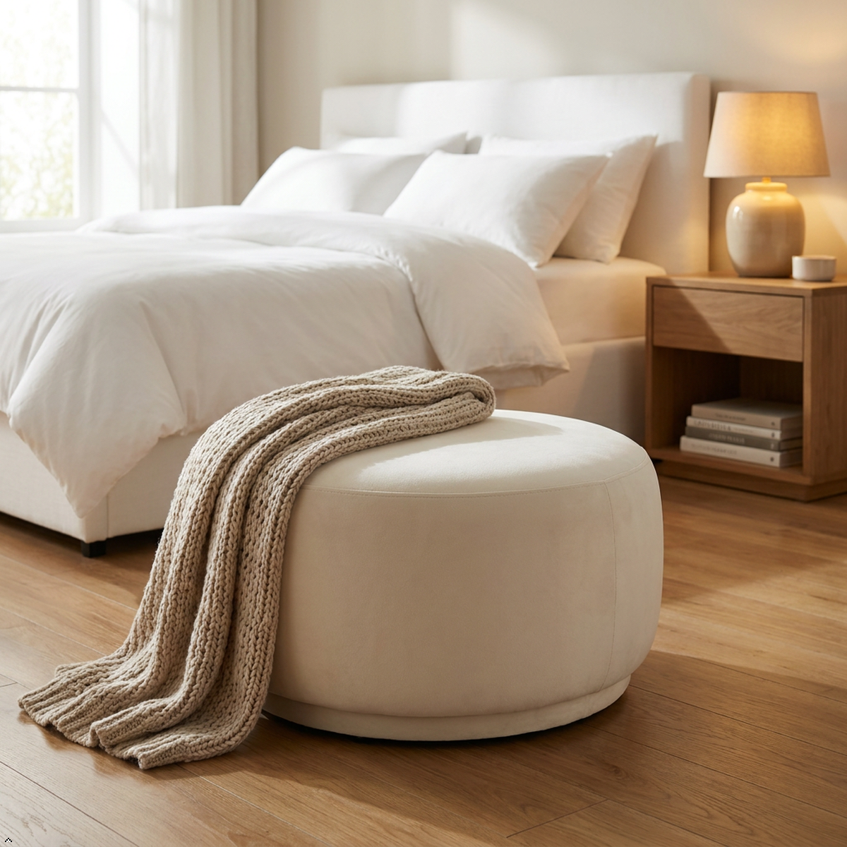 Bonita Round Velvet Ottoman/Stool