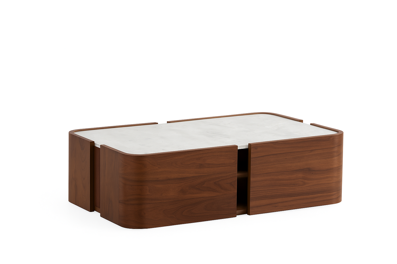 Wooden coffee table with white top on a white background