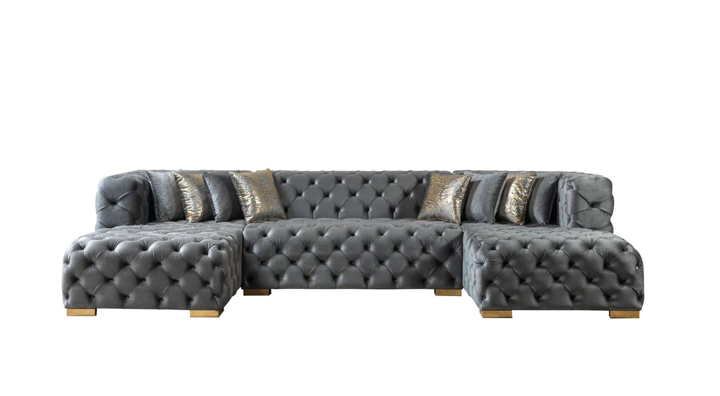 Neva Velvet Double Chaise Sectional Gray Sectional Berch Furniture