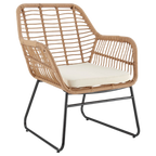 Wicker chair with a white cushion on a white background