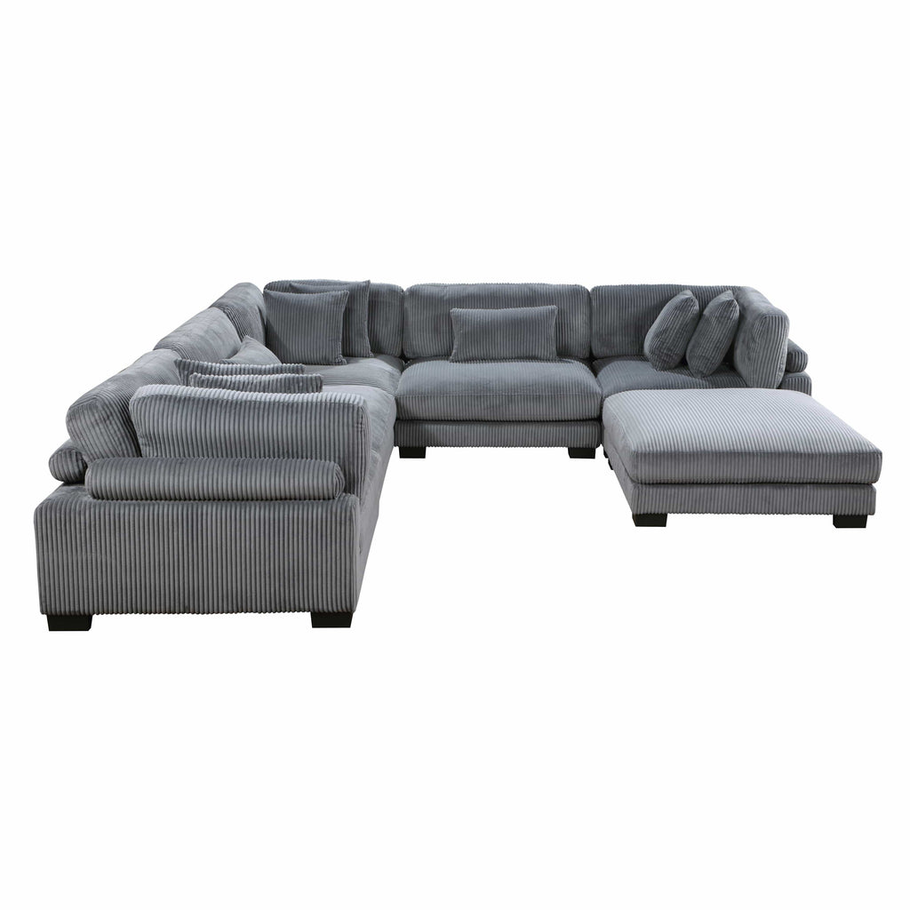 Travers 6-Piece Corduroy Modular Sectional Couch – Oversized 135 Inches Cream Fabric L-Shaped Sofa w/ Armless Chair Sectional Berch Furniture