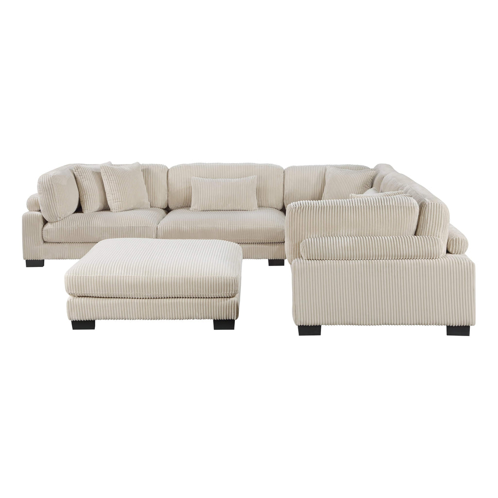 Travers 6-Piece Corduroy Modular Sectional Couch – Oversized 135 Inches Cream Fabric L-Shaped Sofa w/ Armless Chair Sectional Berch Furniture